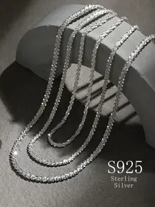 S925 Pure Silver Necklace, Minimalist Chain Necklace, Sparkling Unisex Hip-Hop Style, Versatile Casual Chain, Perfect Gift for Christmas, Thanksgiving, Halloween