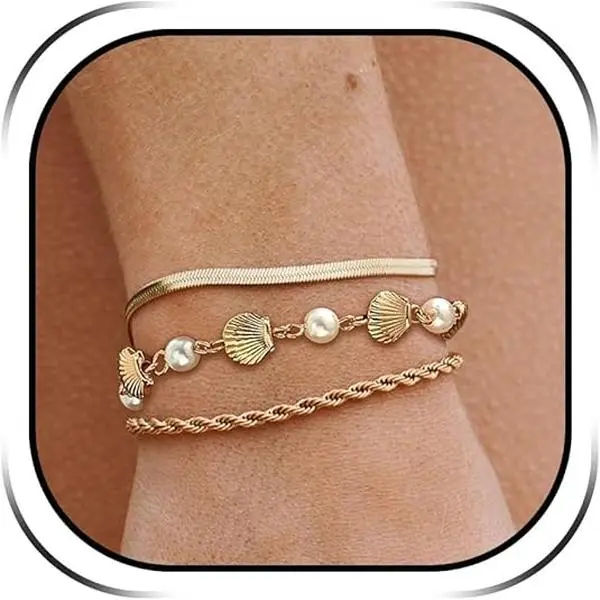 September Laurel S Gold Shell Bracelet Stack Dainty Gold Chain Bracelets Seashell Starfish Beaded Pearl Bracelet Boho Summer Beach Jewelry Trendy Stuff Gifts