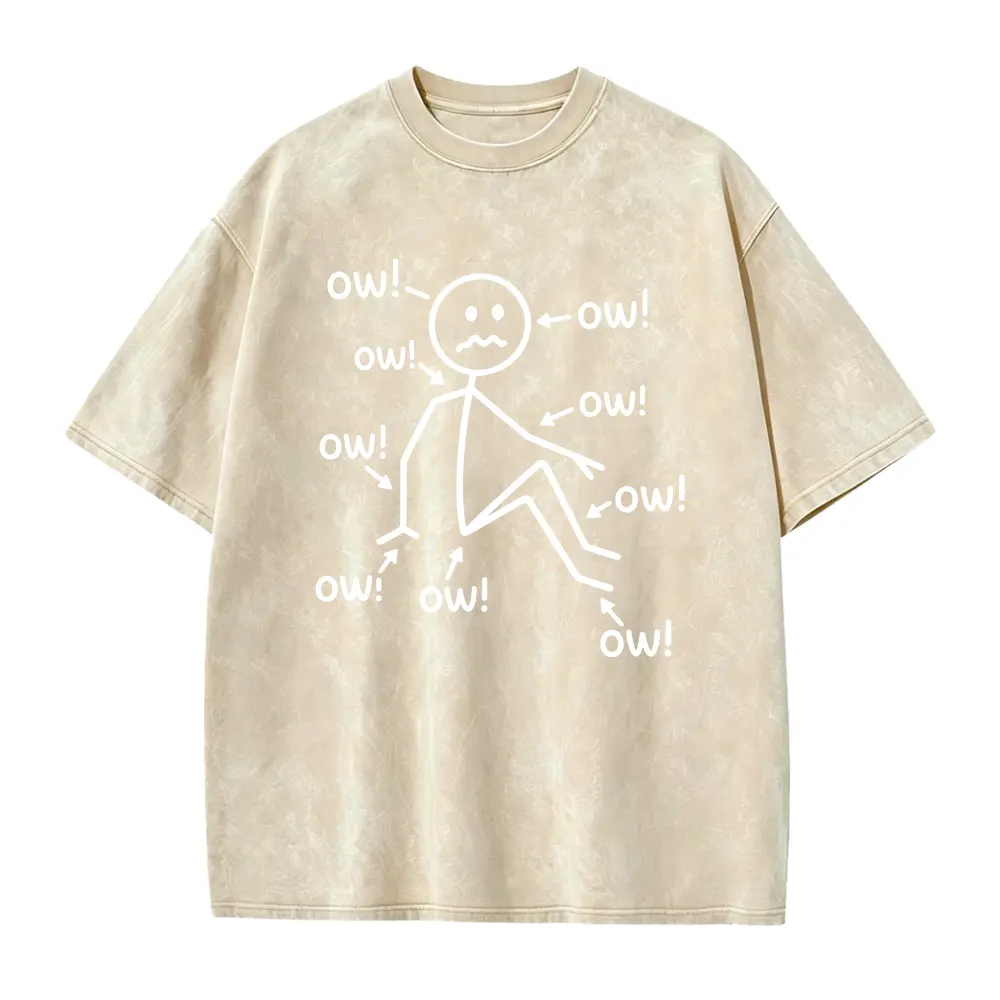 Chronic Pain Fibromyalgia Awareness Graphic Tee, All Over Ow Stick Figure Unisex Short Sleeve T-Shirt, Soft Crew Neck Casual Daily Top, Empathy Pain Sufferer Gift For Men Women, Minimal Funny Health Awareness Shirt