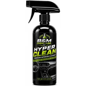 B&M Chem Labs Hyper Clean Premium Interior Cleaner Spray, Non-Greasy, Safe on Plastic, Vinyl, Leather, 16 oz
