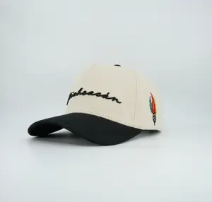 45 Black-Cursive Trucker Cap Beige-Black