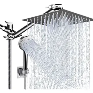 Shower Head Combo,10 Inch High Pressure Rain Shower Head with 11 in Adjustable Extension Arm and 5 Settings Handheld,Powerful Shower Spray Against Low Pressure Water with Long Hose