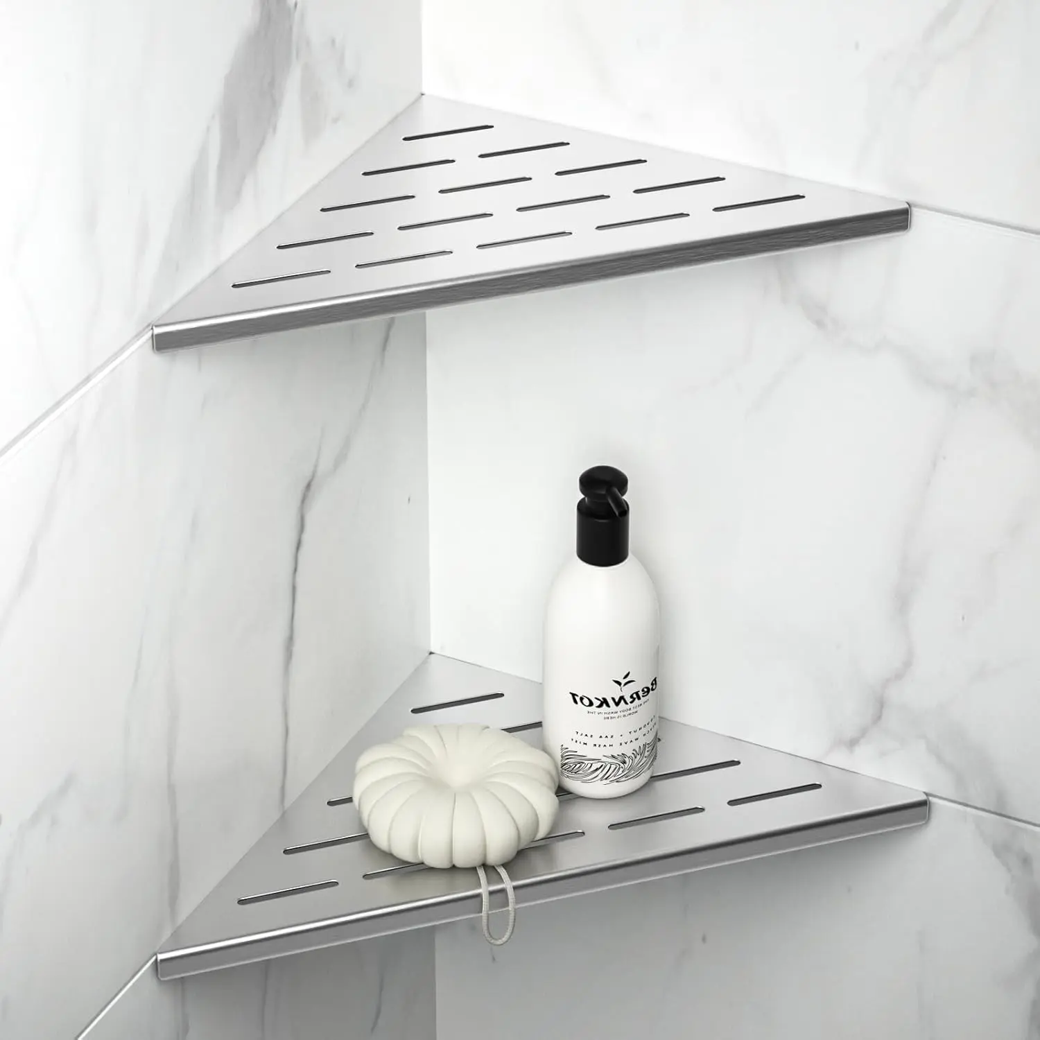 10'' Corner Shower Shelf 2PCS | 304 Stainless Steel Bathroom Shelves for Tiled Wall, Grout in Shelf, Silver