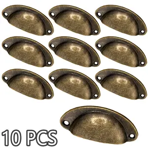 10-Piece Cup Handle Drawer Pull Set, Antique Drawer Pulls, Antique Bronze Finish, Vintage Design, Includes 20 Screws, Ideal for Dresser Cabinets Closets Kitchen Furniture Door Handles