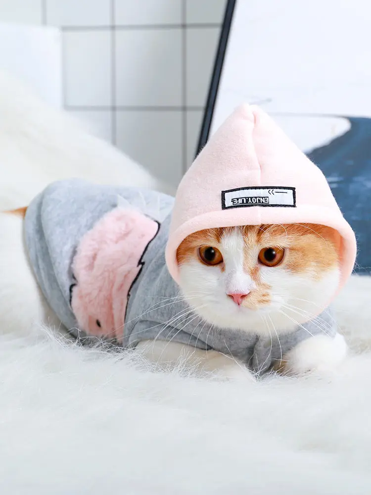 Pet Cat Clothes - Soft Outfit with Hooded Design, Featuring Orange and White Colors, Ideal for Cat Fashion and Comfort