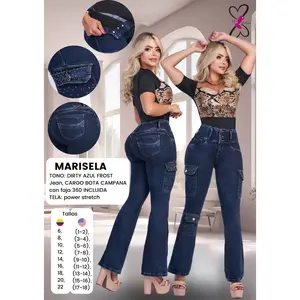 Marisela Colombian Jean with Internal Girdle style Lipo 360 and Rhinestone Accent Flared Leg Cargo