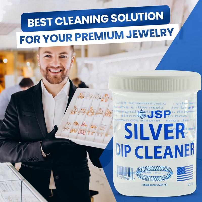 JSP Sterling Silver Dip Cleaner Tarnish Remover 925 Jewelry Cleaning Solution 8oz Household Cloth Microfiber Tool