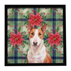 Carolines Treasures WDK8551MFP88 8x8 in. Red & White Bull Terrier Christmas Poinsettias Aluminium Framed Metal Print - Artistic Home Decor, Hanger-Included Gift