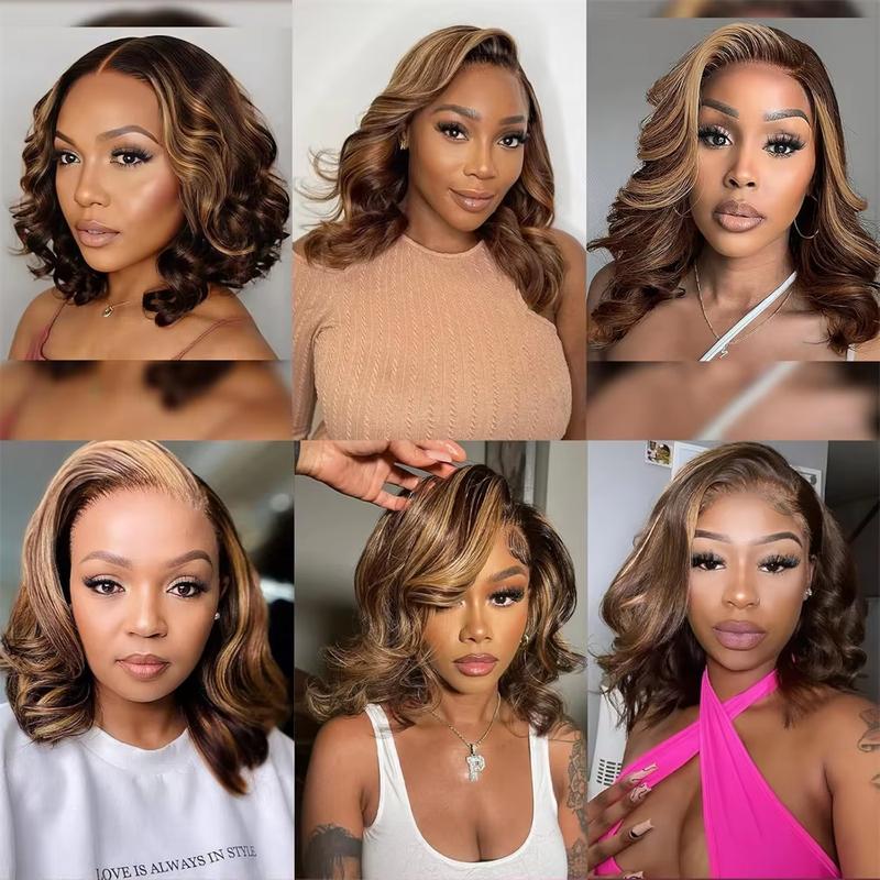 Ombre Bob Wig Human Hair 13x4 Highlight Lace Front Wigs Human Hair Colored P4/27 Honey Blonde Bob Wigs Human Hair Pre Plucked Hairline 180 Density Bob Wigs For Women