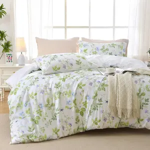 JOLLYVOGUE Duvet Cover Queen Size, Reversible Floral Vintage Duvet Cover Set with Zipper Closure, 3 Pieces Botanical Patterns Soft Microfiber Bedding Set (90"x90", 2 Pillow Cases, Green Branch)