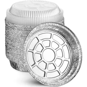 9" Round  Foil Pans with Clear  | Disposable Containers with Straight Walls for Storing, Baking, Meal Prep & Reheating | Freezer & Oven Safe, Recyclable | 40 Pack of Tins