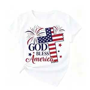 American Independence Day T-shirt womens patriotic god america graphic t retro vintage american flag fireworks print soft brea able sleeve round neck casual tee for casual attire american flag clo es white -1 tokwear Tee Top Womenswear
