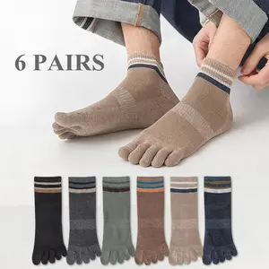 6 Pairs Men Toe Socks Fashion Ankle Socks with Separate Fingers High Quality Cotton Five Finger Athletic Socks Menswear Beige compressionsocks grip socks dots  socks  sport