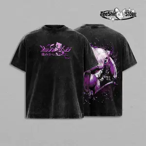Mew PKM Anime T-Shirt – Double Printed Vintage Washed Oversized Heavyweight Cotton Tee, Unisex Streetwear for Anime Fans
