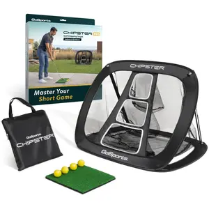 GoSports Chipster PRO Golf Chipping Net - Portable Outdoor & Indoor Golf Practice Target with Hitting Mat and 4 Foam Balls - Best Gifts for Golfers - Black