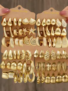 Women's Fashion Hoop Earrings Set, Vintage Elegant High-Quality Waterdrop Square Statement Jewelry, Perfect for Vacation Date Party Daily Wear