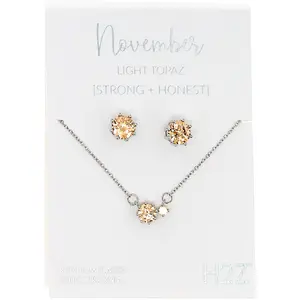 November Light Topaz 16.5"-18.5" Birthstone Jewelry Gift Set