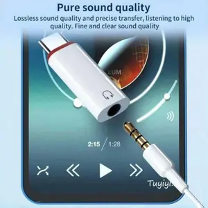 Dual-Port USB-C to 3. 5mm Audio Adapter- Compatibility, Plug& Play, High-Fidelity Sound for Phones, Tablets, and Laptops- Clear Conversion Without Noise, ABS Material, Compact Design for On-the-Go Audio, USB Audio Interface