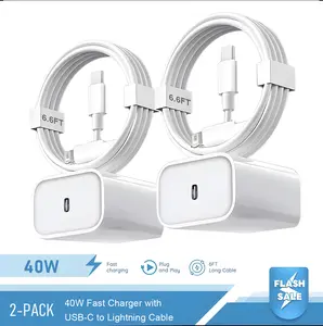 2-Pack 40W Wall Charger Power Adapter with 6FT USB C to Lightning Cable for iPhone 14/13/12/11, iPad, Super Fast Charging Phone Electronic Accessories