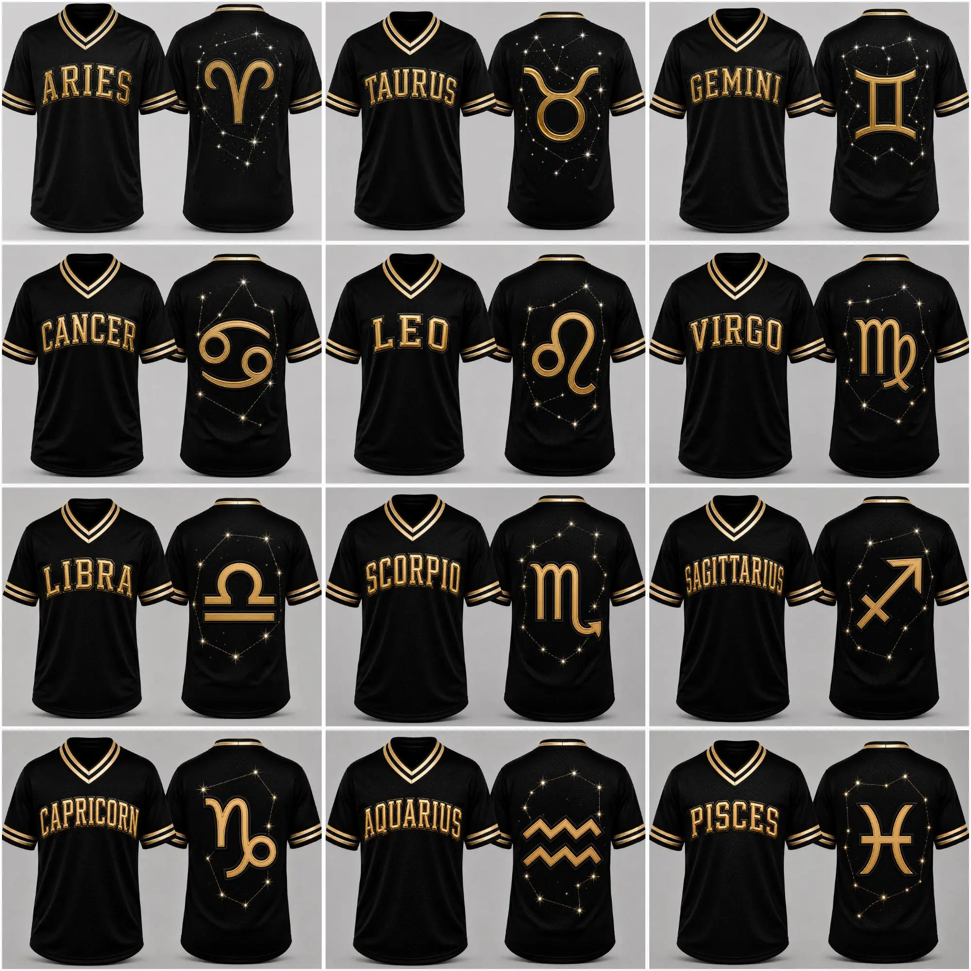 Unisex Zodiac Constellation Oversized V-Neck Sport Jersey - Astrology Horoscope Athletic Baseball Shirt, Professional Sports Streetwear T-Shirt, Birthday Gifts  (Aries, Leo, Scorpio, Taurus, Gemini, Cancer, Virgo, Libra, Sagittarius, Pisces)