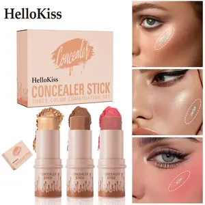 3-in-1 Makeup Stick Set: Cream Highlighter, Contour & Blush Trio for Buildable Face Sculpting and Dewy Glow - Waterproof & Long-Lasting Cosmetic eye primer