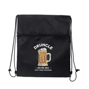 Drungle Beer Mug “More Drunker Uncle” Retro Pub Text Graphic Simple Drawstring Zipper Backpack for Weekend