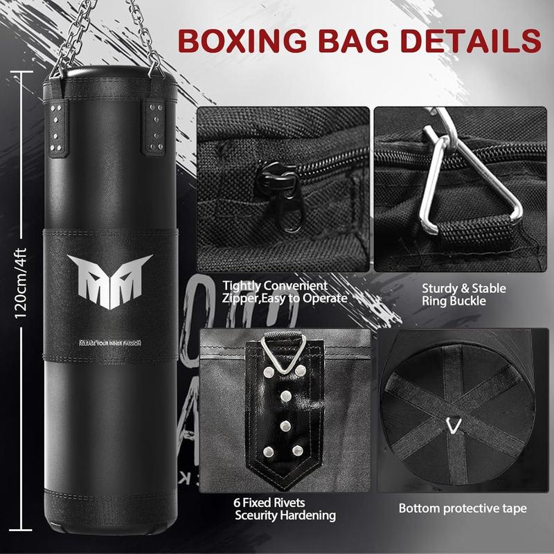 Punching Bag for Adults, 4ft Heavy Boxing Bag Set with 12 OZ Gloves for MMA Karate Kickboxing Boxing - Unfilled
