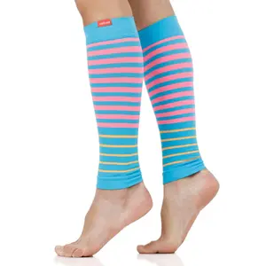 VIM & VIGR Compression Leg Sleeves Falling Stripe (Nylon) for Running, Cycling & Sports 15–20 mmHg