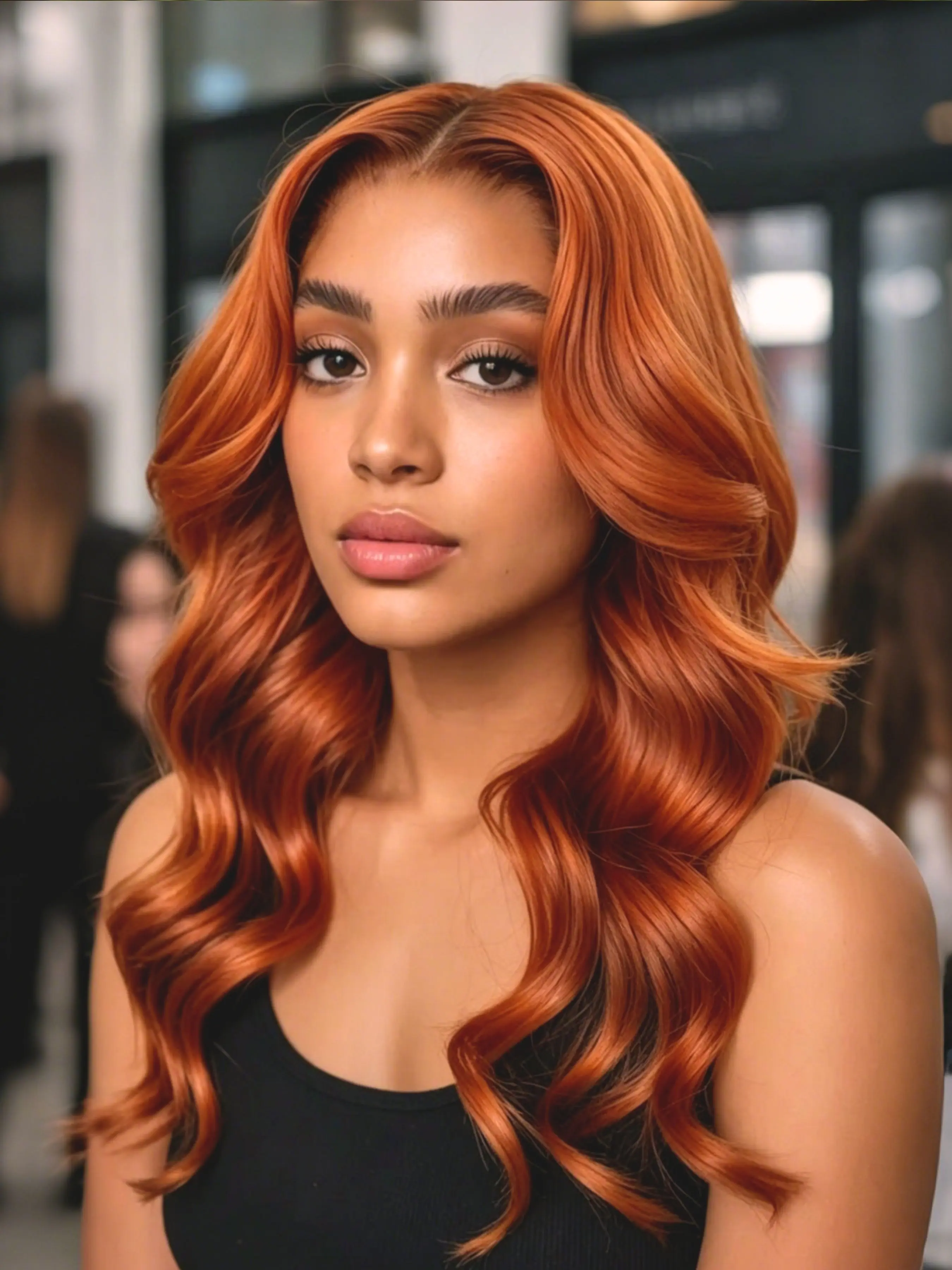 14" Body Wave Bob Lace Front Wig Pumpkin Spice Copper 13x4 HD Lace Short Wavy Synthetic Wig Pre-Plucked Natural Hairline Heat Resistant Free Part Daily Glam