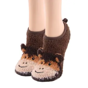 Women's Fuzzy Anti-Skid Ankle Socks, Novelty Monkey Sock Slippers for Travel Trip Indoor