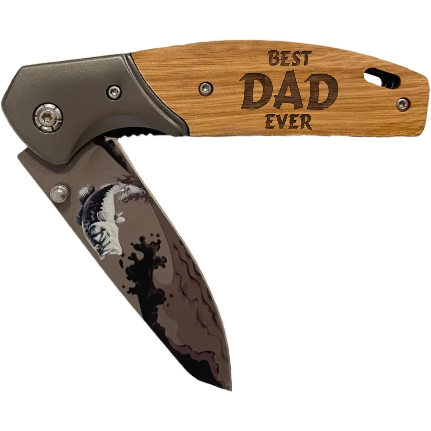My Personal Memories Custom Engraved Folding Pocket Knife with Folding Blade - Personalized Hunting Fishing Gift for Dad, Men, Him, Husband - Customized with Name (Bass - Best Dad Ever)