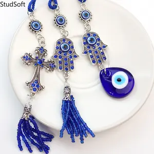 2026 New Evil Eye Turkish Blue Alloy Diamond-Studded Elephant-Shaped Lucky Charm Car Ornament