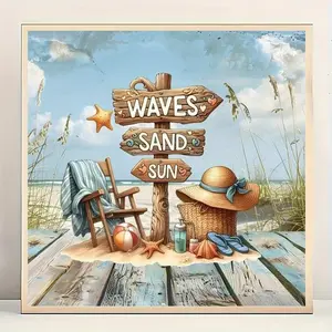 Beach Scene Pattern DIY Diamond Arts Colorful Painting Kit without Frame, 1 Set DIY 5D Diamond Arts Colorful Painting Kit, Wall Art Decor for Home