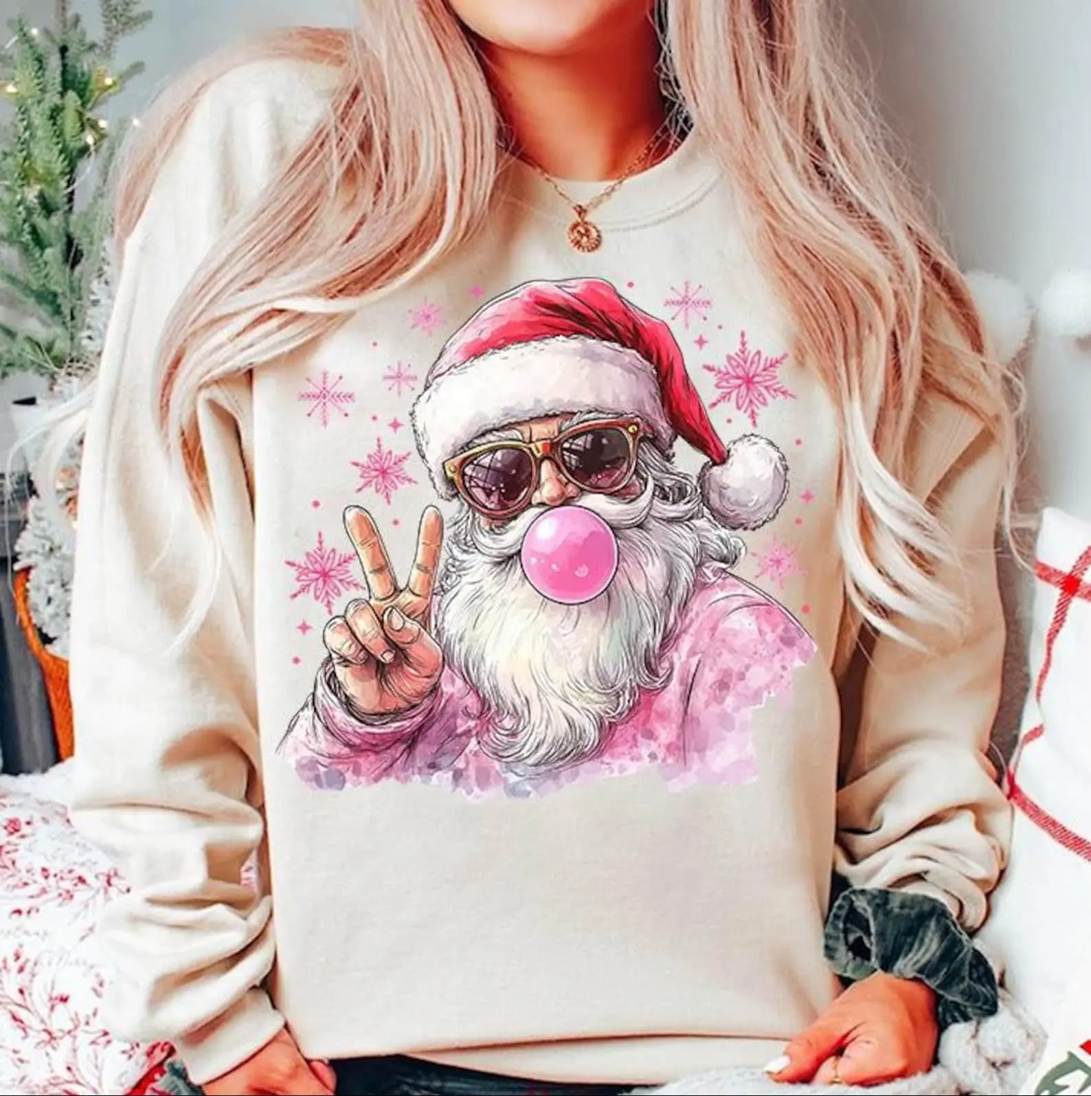 Bubble Gum Santa on Gildan Sweatshirt Soft Comfortable Fit
