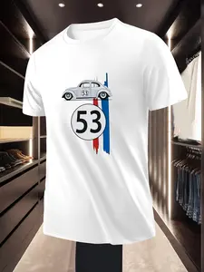 Simple Fashion Men's Classic Volkswagen Beetle Car Printed Short Sleeve T Shirt for Daily Casual Wear