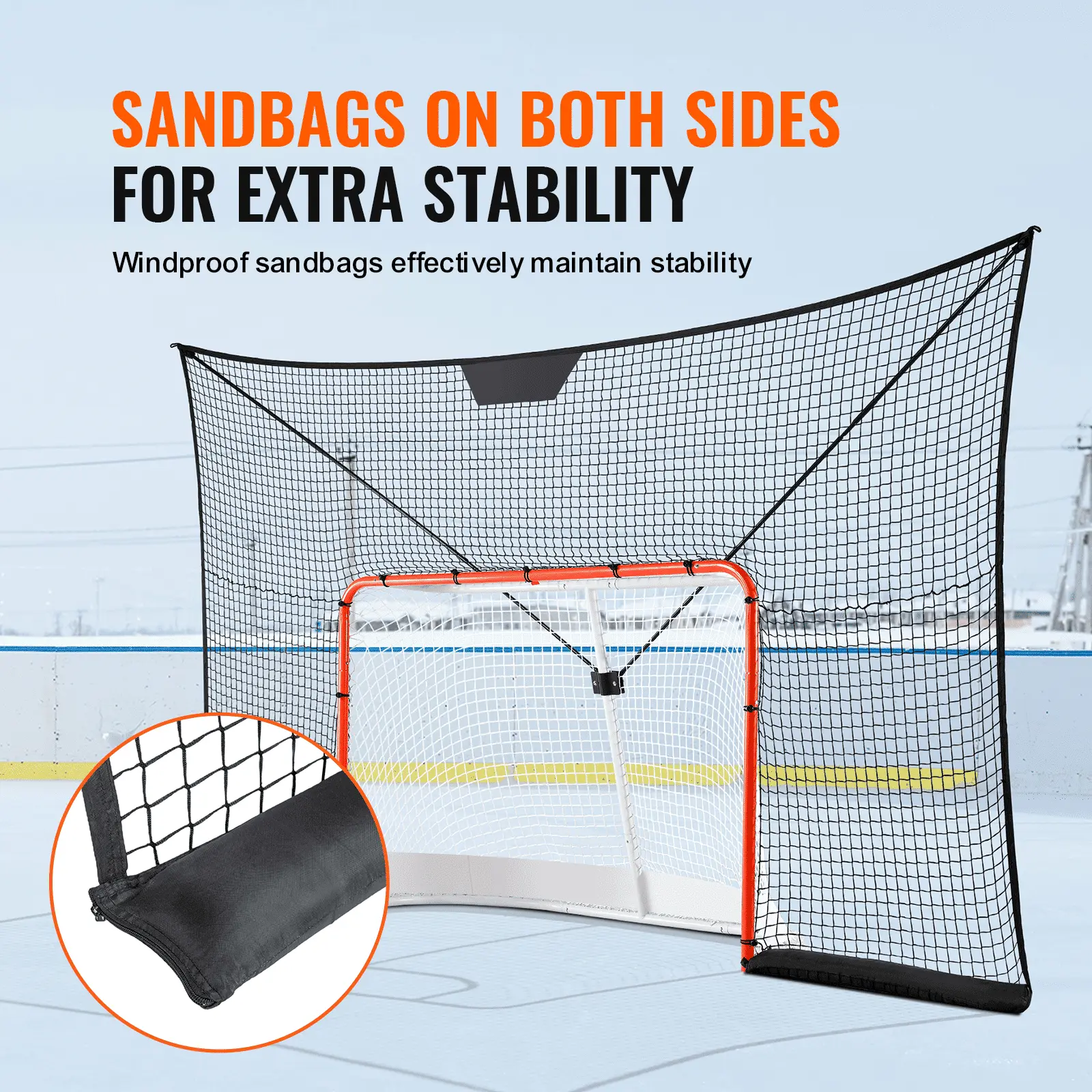 VEVOR 12x7FT Hockey Goal Backstop Net, Detachable Street Hockey Sport Target Netting for Outdoors, Drylands, Gyms