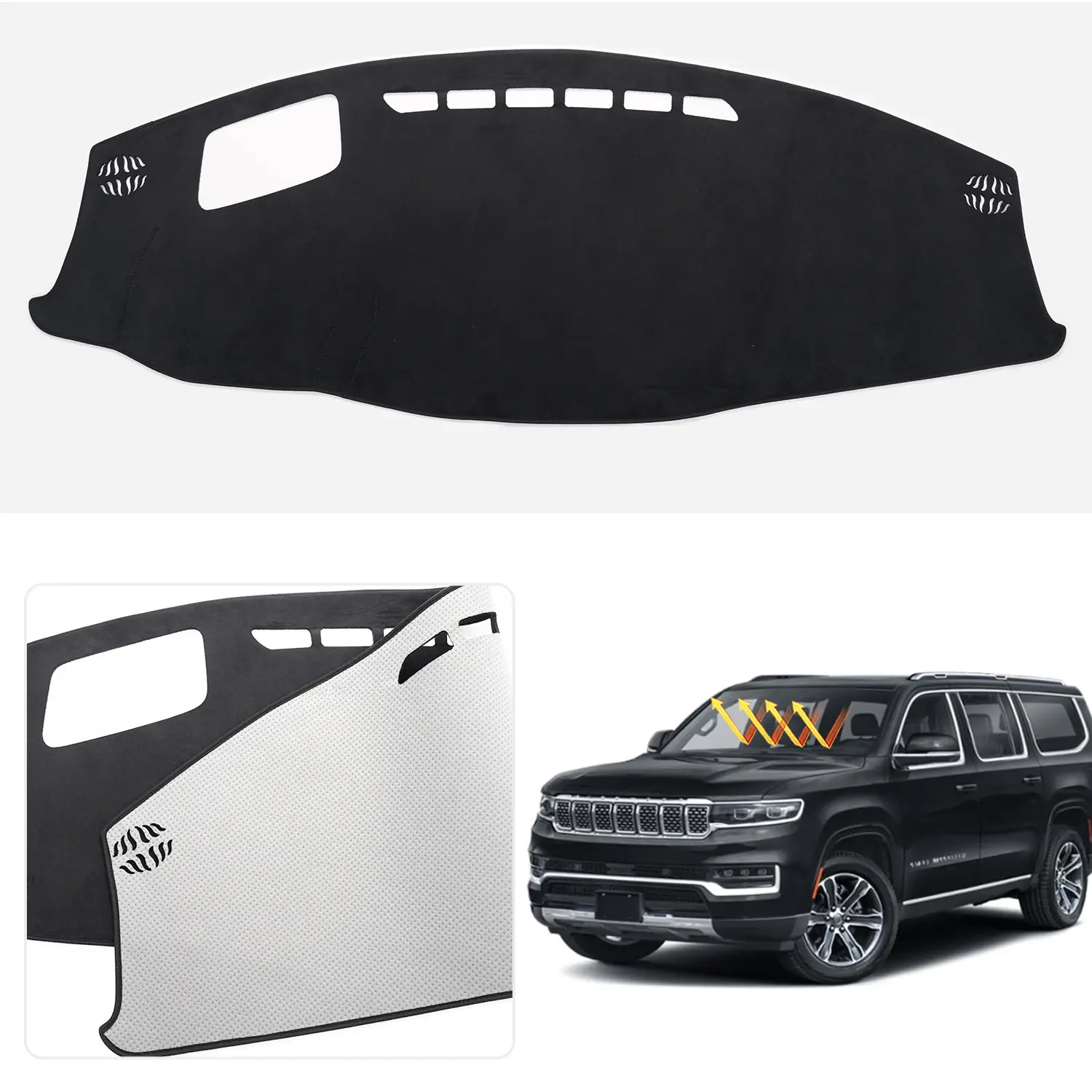 Canvcle Custom Fit Dashboard Cover Mat for Jeep Grand Wagoneer WS 2022-2024 Flannel Anti-Glare UV Protection Interior Accessories, 2022-2024 Year