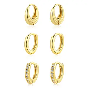 KYERLYN Gold Earrings for Women Trendy Set of 3 Pair Dainty Gold Dangle Small Hoop 14K Gold Plated Hypoallergenic Non-Tarnish Earrings solitaire hoopearrings Everyday & Party wearing Best Jewelry Gift for her/friends/family