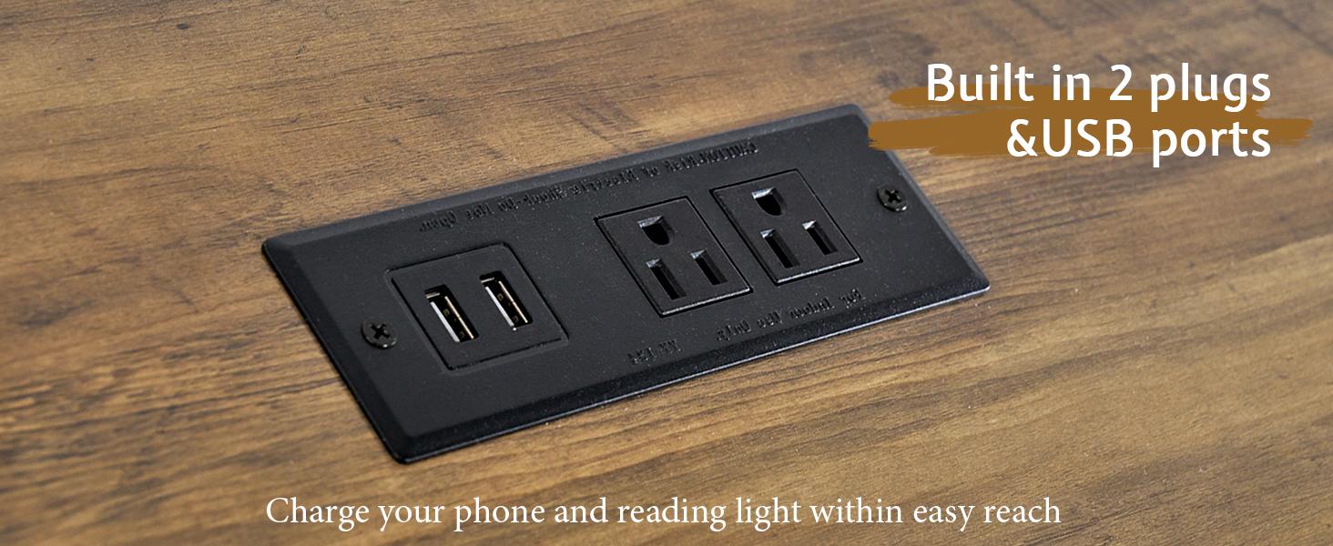 [Ships in 2 Boxes] AMERLIFE Rustic Bed Frame, Wooden Platform Bed with 51.2" Bookcase Headboard, 2 Drawers, Charging Station/No Box Spring Needed/Unique Bedroom Furniture/Best Gift Ideas/Christmas Gifts