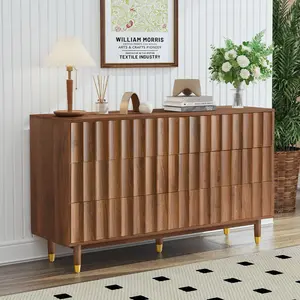 Giratree Mid-Century Modern 6-Drawer Dresser with Fluted Wood Design, 53" Storage Chest for Bedroom, Living Room, or Entryway