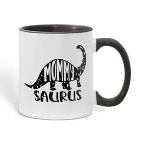 Mommy Saurus Dinosaur Mug – Funny Gift for Moms – Two Tone Color Accent Ceramic Coffee Mugs