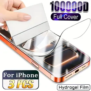 3 pcs Full Cover Hydrogel Film for iPhone 17 Pro Max/Air/16e/16/15/14/13/12/11/16 Pro Max/15 Pro Max/Plus Screen Protector for iPhone 17 Pro Max/X/XS/XS MAX/XR Soft Protective Film