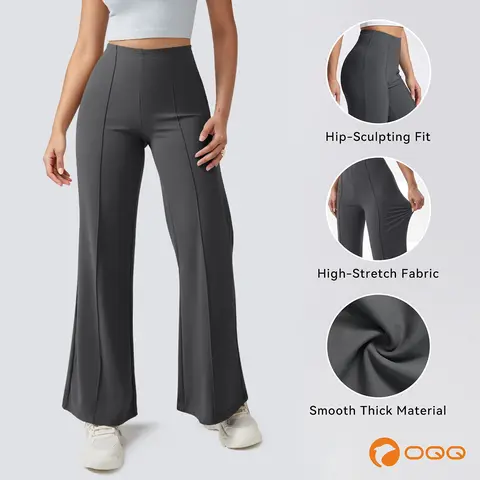 OQQ Women's High-Waisted Straight-Leg Knitting Pants - Fitted, Soft Comfy, Simple Elegant All-Day Bottoms for Casual Lounge Work