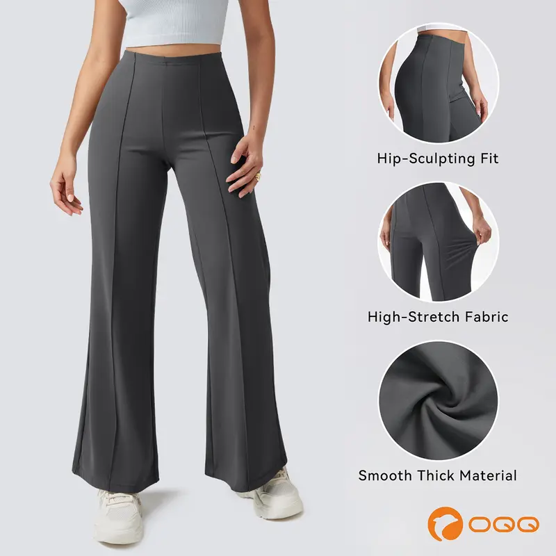 OQQ Women's High-Waisted Straight-Leg Knitting Pants - Fitted, Soft Comfy, Simple Elegant All-Day Bottoms for Casual Lounge Work