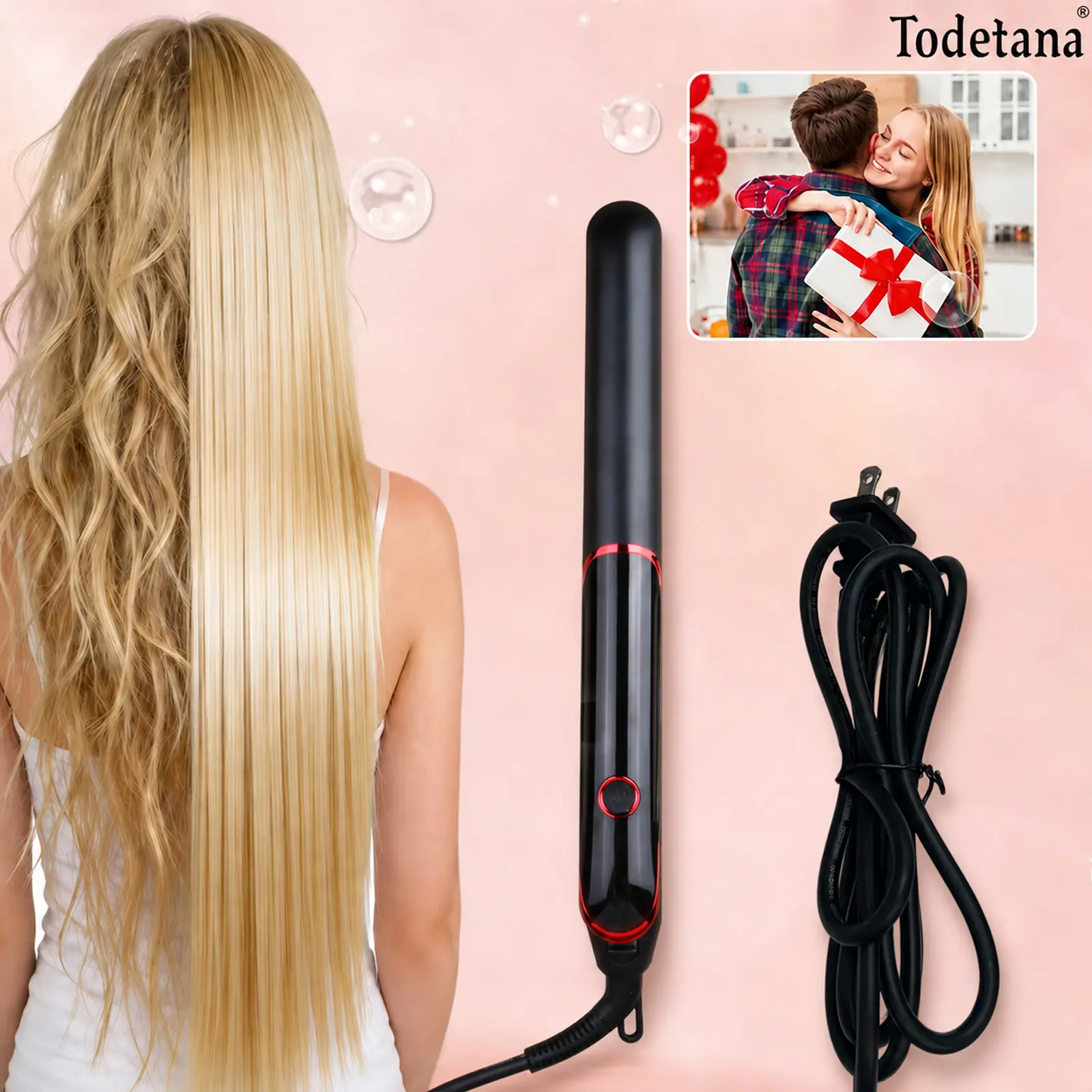 2-in-1 Hair Straightener, 30S Fast to 450°F PTC Ceramic Keratin Ion Flat Iron with 360° Swivel Cord, Adjustable Temp 285-450°F, Auto Shut Off & Temperature Memory for Smooth Shiny Hair,