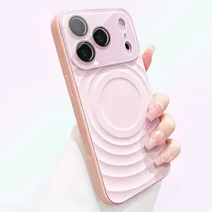 Magnetic Built-in Camera Protection Ripple Phone Case with  Hard Back Clear Window Protective Case for iPhone 17 Pro Max cases 16 15 14 13 Pro Max