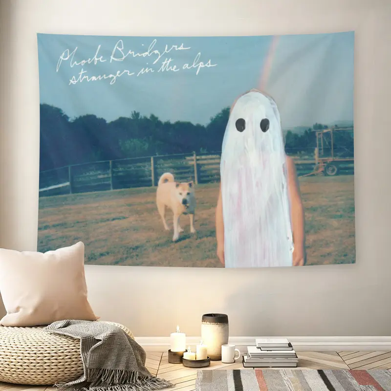 Phoebe Bridgers Stranger in the Alps Wall Flag - Indie Folk Album Print, Mid-century Modern Black Flash Manga Style, Soft Grunge Aesthetic, For Adult Fans, Music Fan Decor, Living Room, Bedroom, Nostalgic Tapestry, Tapestry Wall Hanging