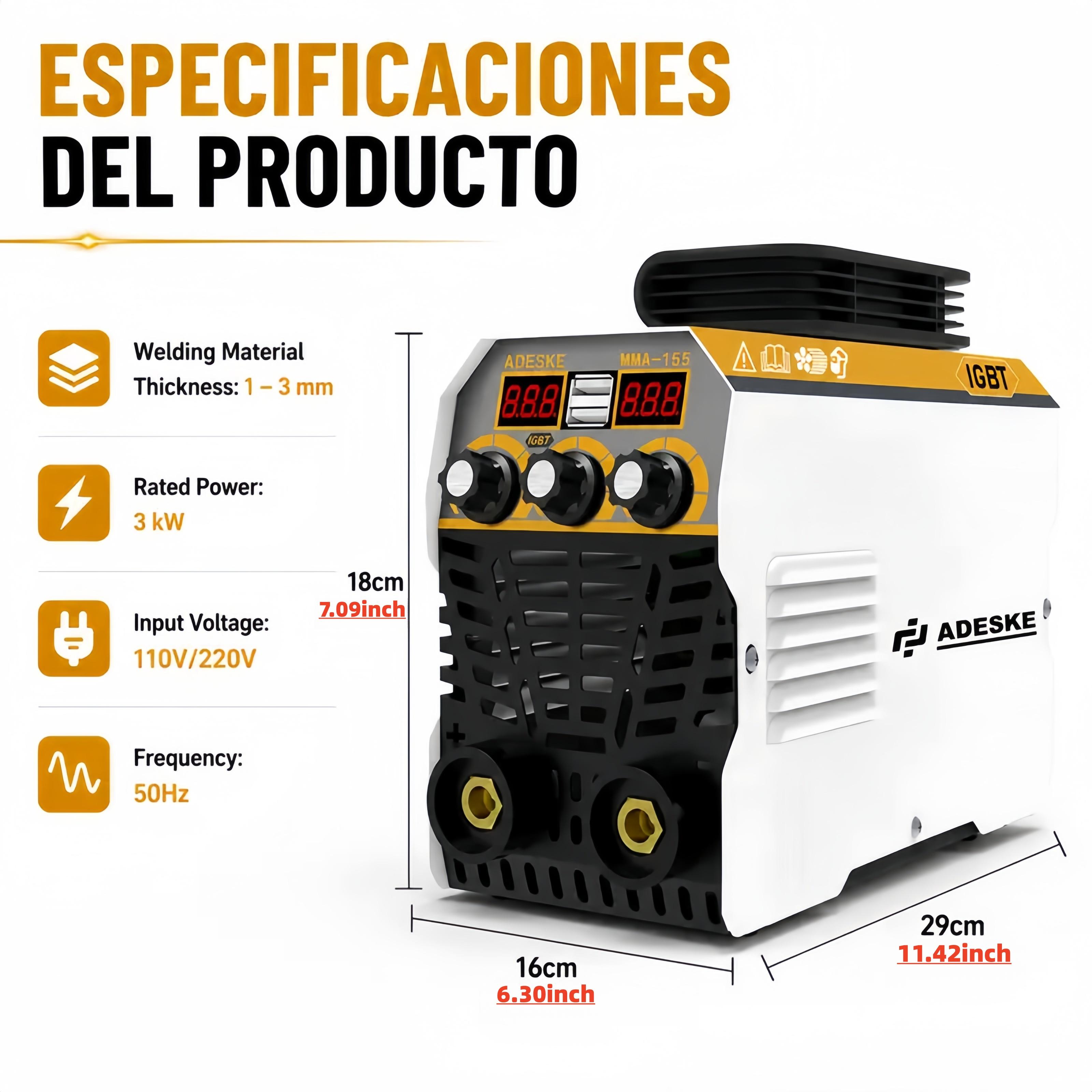 ADESKE MMA-155 Portable Welding Machine – Dual Voltage 110V/220V, 120A Output, Digital Display, Overload Protection, Complete Welding Kit for Home, Auto Repair & Construction