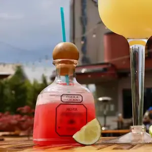 Patron Reusable Cups with Straw,Patron Bottles Empty for Drinks, Acrylic Liquor Bottle Clear Cup Hole Mini Empty Tequila Drinks Plastic Bottles for Champagne Wine Alcohol Party Favors Wedding Drinkware