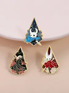 3-Piece Hollow Knight Enamel Pin Set, Durable Metal Pins, Bee Girl & Rose Art Design, Gothic Romantic Gold Border Brooches, Game Lovers Collectibles